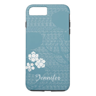 Blauw en Wit Bloemig Persoonlijk Aangepast Meisjes Case-Mate iPhone Case