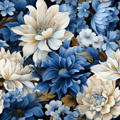 Blauw en wit bloemig tafelkleed