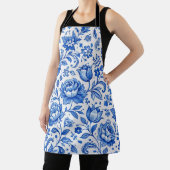 Blauw en wit bloemige elegantie schort (Insitu)