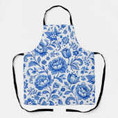 Blauw en wit bloemige elegantie schort (Voorkant)