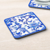 Blauw en Wit Bloemige Schoonheid Bier Onderzetter (Linkerzijde)