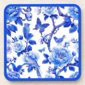 Blauw en Wit Bloemige Schoonheid Bier Onderzetter (Voorkant)