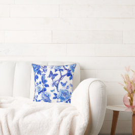 Blauw en Wit Bloemige Schoonheid Kussen