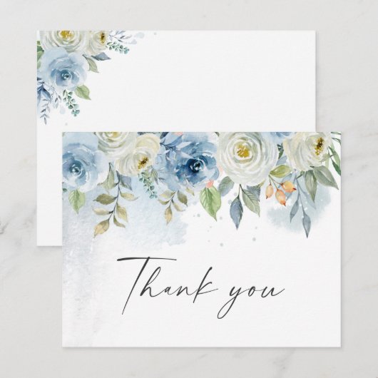 Blauw en wit bloemkaart bedankt voor huwelijkskaar (Voorkant / Achterkant)