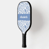 Blauw en wit bloemmotief Aangepaste naam Botanisch Pickleball Paddle (Links)