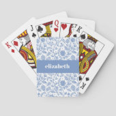 Blauw en Wit Bloemmotief Aangepaste Naam Botanisch Pokerkaarten (Achterkant)