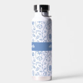 Blauw en Wit Bloemmotief Aangepaste Naam Botanisch Waterfles (Links)