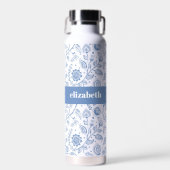 Blauw en Wit Bloemmotief Aangepaste Naam Botanisch Waterfles (Voorkant)