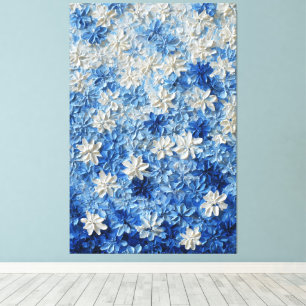 Blauw en wit bloemmotief abstracte wandkunst canvas afdruk