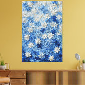 Blauw en wit bloemmotief abstracte wandkunst canvas afdruk (Insitu (Woonkamer))