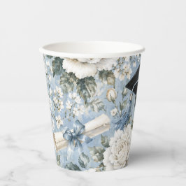Blauw en wit bloemmotief afstudeerfeest papieren b bekers
