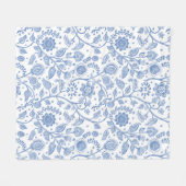 Blauw en wit bloemmotief botanische boho chic fleece deken (Voorkant (Horizontaal))