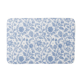 Blauw en wit bloemmotief botanische fantasie badmat