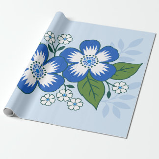 Blauw en wit bloemmotief botanische illustratie cadeaupapier