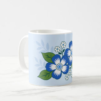 Blauw en wit bloemmotief botanische illustratie koffiemok