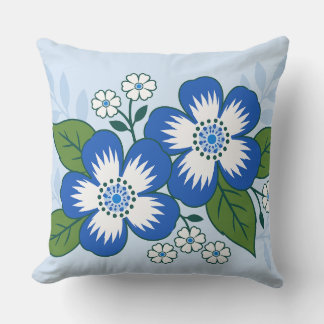 Blauw en wit bloemmotief botanische illustratie kussen