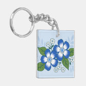 Blauw en wit bloemmotief botanische illustratie sleutelhanger (Voorkant Links)