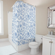 Blauw en wit bloemmotief botanische patroon whimsi
