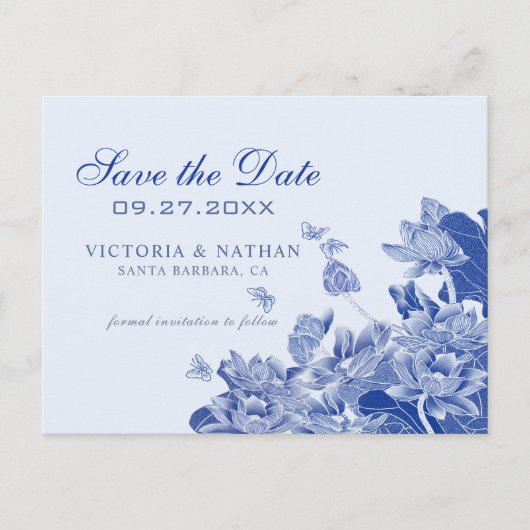 Blauw en wit bloemmotief Chinoiserie bewaar de dat Briefkaart (Voorkant)