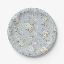Blauw en wit bloemmotief feest papieren bord