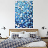 Blauw en wit bloemmotief gestructureerde abstracte canvas afdruk (Insitu (Slaapkamer))