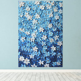 Blauw en wit bloemmotief gestructureerde abstracte canvas afdruk