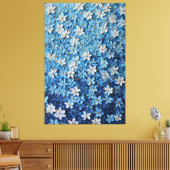 Blauw en wit bloemmotief gestructureerde abstracte canvas afdruk (Insitu (Woonkamer))