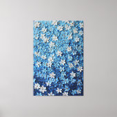 Blauw en wit bloemmotief gestructureerde abstracte canvas afdruk (Voorkant)