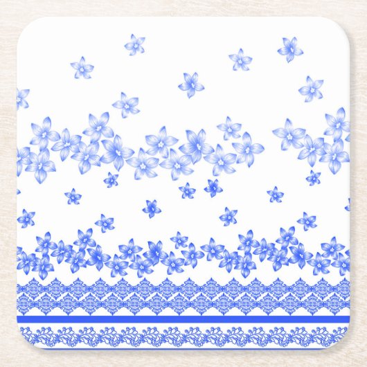 Blauw en wit bloemmotief, kartonnen onderzetters (Voorkant)