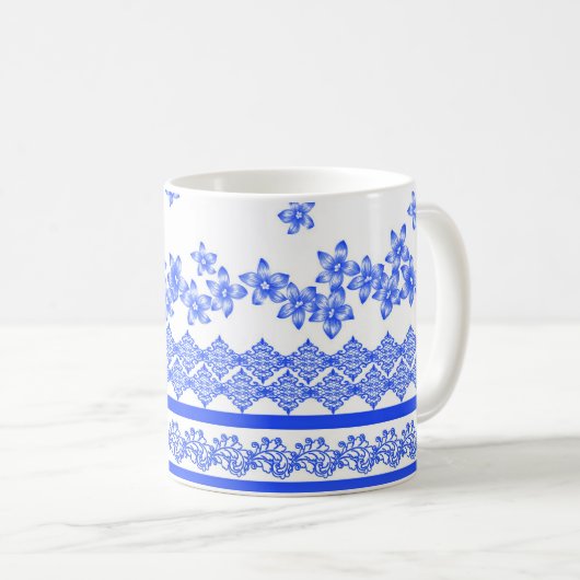 Blauw en wit bloemmotief, koffiemok (Voorkant rechts)