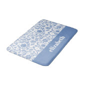 Blauw en Wit Bloemmotief Met Aangepaste Naam Botan Badmat (Gekanteld)