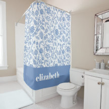 Blauw en Wit Bloemmotief Met Aangepaste Naam Botan