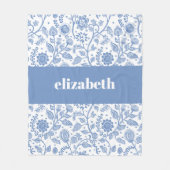 Blauw en Wit Bloemmotief Met Aangepaste Naam Botan Fleece Deken (Voorkant)