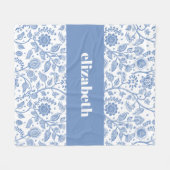 Blauw en Wit Bloemmotief Met Aangepaste Naam Botan Fleece Deken (Voorkant (Horizontaal))