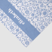 Blauw en Wit Bloemmotief met Aangepaste Naam Moder Tissuepapier (Detail)
