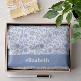 Blauw en Wit Bloemmotief met Aangepaste Naam Moder Tissuepapier