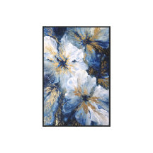 Blauw en Wit Bloemmotief met Goud – Abstracte Wand
