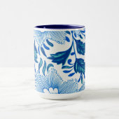 Blauw en wit bloemmotief mok (Midden)