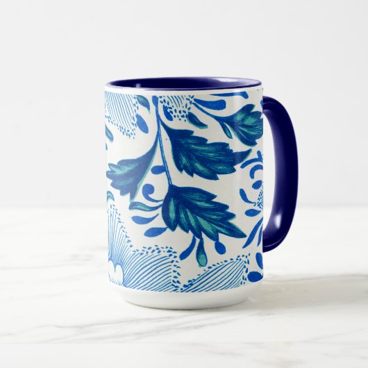 Blauw en wit bloemmotief mok (Voorkant rechts)