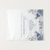 Blauw en wit bloemmotief | Quinceanera achtergrond Wandkleed (Voorkant (horizontaal))