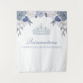 Blauw en wit bloemmotief | Quinceanera achtergrond Wandkleed (Voorkant)