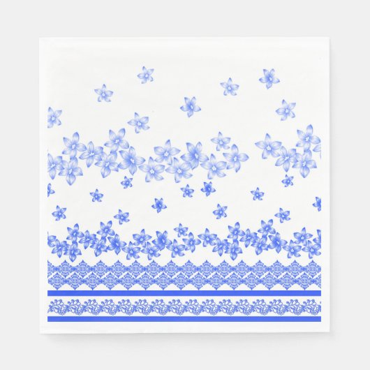 Blauw en wit bloemmotief, servet (Voorkant)