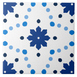 Blauw en Wit Bloemmotief Stippenpatroon Tegeltje