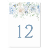 Blauw en wit bloemmotief tafel nummers kaart (Achterkant)