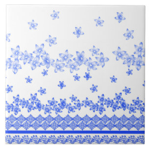 Blauw en wit bloemmotief, tegeltje