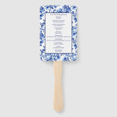 Blauw en wit bloemmotief trouwprogramma handwaaier (Achterkant)