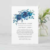 Blauw en wit bloemmotief verkleinde trouwgastenlij aankondiging (Staand voorkant)