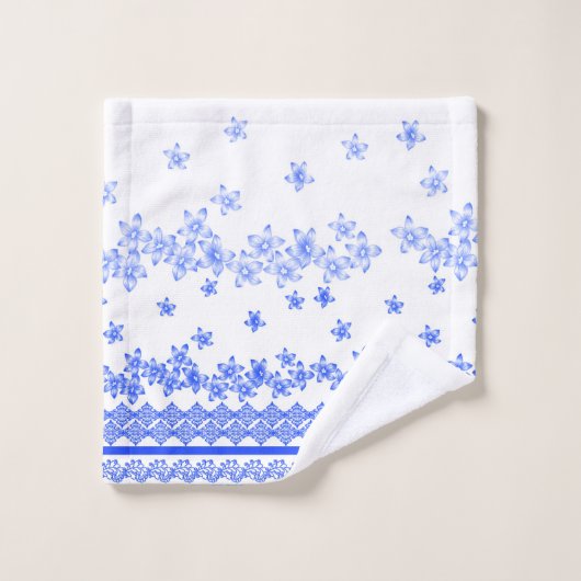 Blauw en wit bloemmotief, washandje (Wasdoekje)
