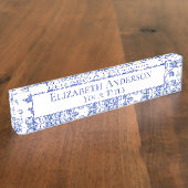 Blauw en Wit Bloemnaam Bord Naambordje (Zijkant)