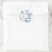 Blauw en wit bloemontwerp ronde sticker (Tas)